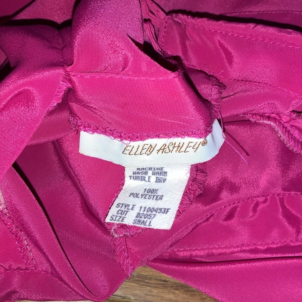 Vintage Fuschia Hot Barbie Pink Short Sleeve Satin Like Dressy Blouse Size Small - Picture 4 of 10